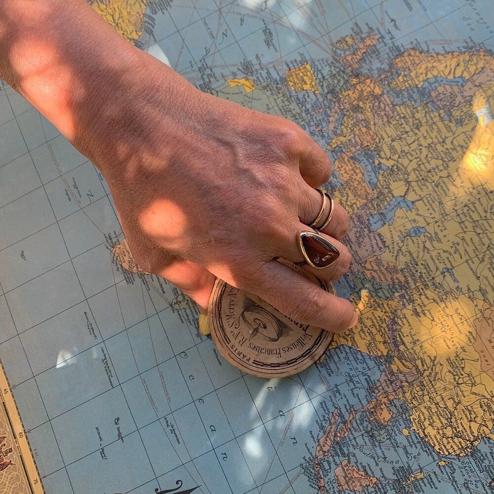 Melissa Joy Manning beatnik tiger's eye freeform scalene 14k gold silver ring